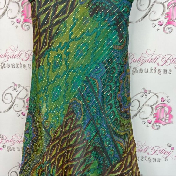 Cache dress long halter tie up beaded tassle Green and Brown Backless Dress - Picture 8 of 15